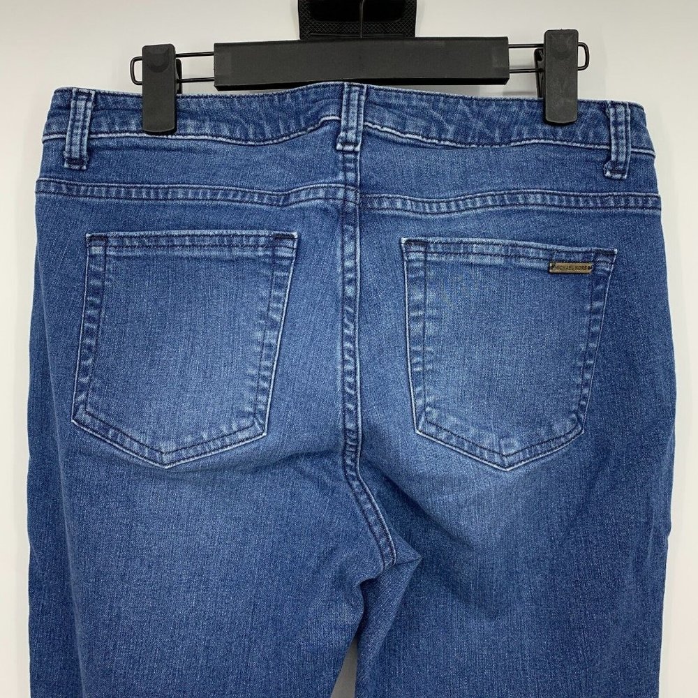Michael Kors Jeans Izzy Skinny Blue Denim Raw Fray Hem Mid Rise - Picture 6 of 9